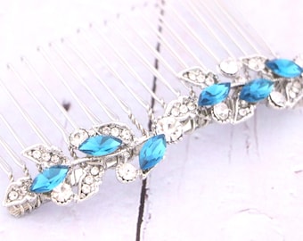 Sapphire Crystal Bridal Comb, Silver Wedding Hair Piece Wedding hair clip Gold Bridal hair accessories Wedding headpiece Wedding hair comb