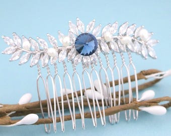 Silver wedding hair accessory Bridal hair clip Blue Wedding comb Crystal hair piece Rhinestone hair comb Bridal Navy blue hair comb Wedding