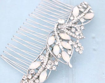 Silver Wedding hair comb White opal Wedding hair clip Crystal hair piece Wedding hair clip Navy blue hair comb Bridal hair jewelry Wedding