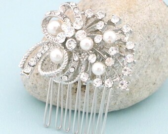 Pearl Wedding Hair Comb: Rhinestone Bridal Hair Piece Silver Bridal hair clip Rhinestone Wedding hair piece Bridal hair comb Crystal comb in
