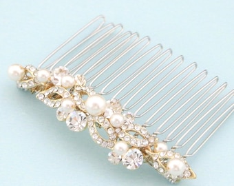 Silver Bridal Hair Comb with Swarovski Pearls and Rhinestones Gold veil comb Wedding hair accessories Bridal hair clip Rose gold hair comb