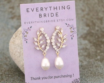 gold wedding earrings pearl drop Bridal earrings CZ Prom jewelry Bridesmaid earrings Rose gold Silver Wedding jewelry earring Bridal jewelry