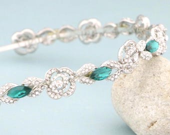 Silver Emerald Rhinestone headband Bridal hair jewelry headband Navy blue Wedding headband Sapphire Bridal headband Crystal headband Tiara