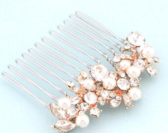 Rose Gold Bridal Hair Comb: Pearl & Crystal Wedding Headpiece Gold hair comb Silver Bridal hair clip Small or Large Wedding hair comb Bridal