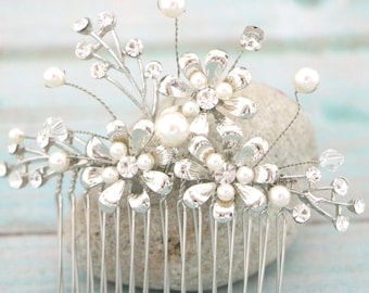 Bridal Pearl Hair Comb: Rhinestone Wedding Headpiece Bridal hair clip Gold Wedding hair comb Rose gold Bridal hair accessories Wedding comb