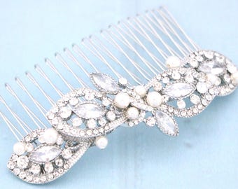 Bridal Rhinestone Comb, Rose Gold Wedding Hair Clip Silver Wedding hair comb Crystal Wedding comb Bridal hair accessories Pearl hair comb