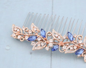 Sapphire Crystal hair comb Navy blue Wedding hair comb Blue hair jewelry Blue hair comb Gold veil comb Rose gold Bridal hair comb Rhinestone