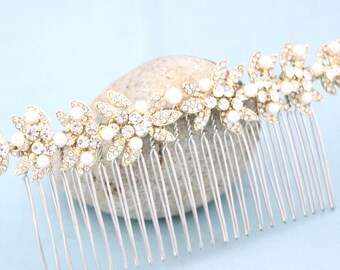 Crystal Pearl Bridal Hair Comb – Silver Tone Wedding Accessory Rhinestone Piece Gold veil comb Large Wedding hair jewelry Bridal hair clip