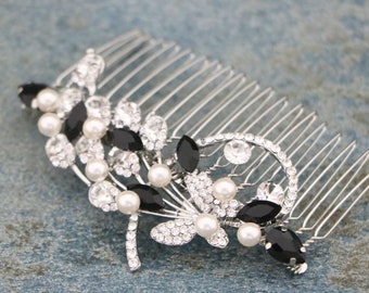 side hair piece for wedding blue comb Back Wedding hair comb Bridal hair jewelry Wedding hair accessories for bun Bridal hair comb Navy blue