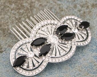 Black Rhinestone Bridal Hair Comb, Rose Gold Wedding Headpiece Navy blue Wedding hair clip Crystal Wedding comb Bridal hair jewelry Wedding