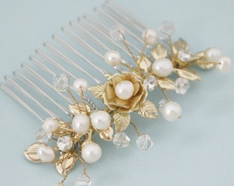 Pearl & Crystal Bridal Comb Floral Wedding Crystal Comb Bridal Headpiece Gold Wedding Comb Silver Bridal Comb Rose Gold Comb Side hair comb