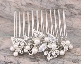 Wedding hair comb with Pearl drop Wedding earrings Small Wedding comb in Swarovski pearl bridal earrings Bridal hair comb Wedding hair piece