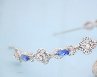 Sapphire Blue Wedding Tiara Something Blue Bridal Crown Navy blue Wedding headband Rhinestone Headband Blue Bridal headband Simple tiara