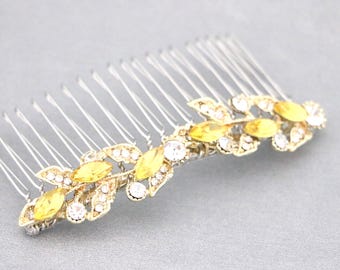 Light Smoked Topaz Rose Gold Wedding Hair Comb: Sapphire Crystal Bridal Headpiece Navy blue Wedding hair clip Bridal hair comb Wedding comb