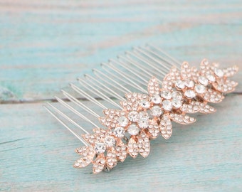 crystal hair piece rose gold rhinestone hair comb side bridal headpiece Bridal hair comb Gold veil comb Wedding hair jewelry Bridal comb in