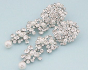 Bridal Earrings,Wedding Earrings,Swarovski Pearl Drop Dangle Earrings,Vintage Style Earrings,Old Hollywood Wedding Jewelry,Bridesmaid Style