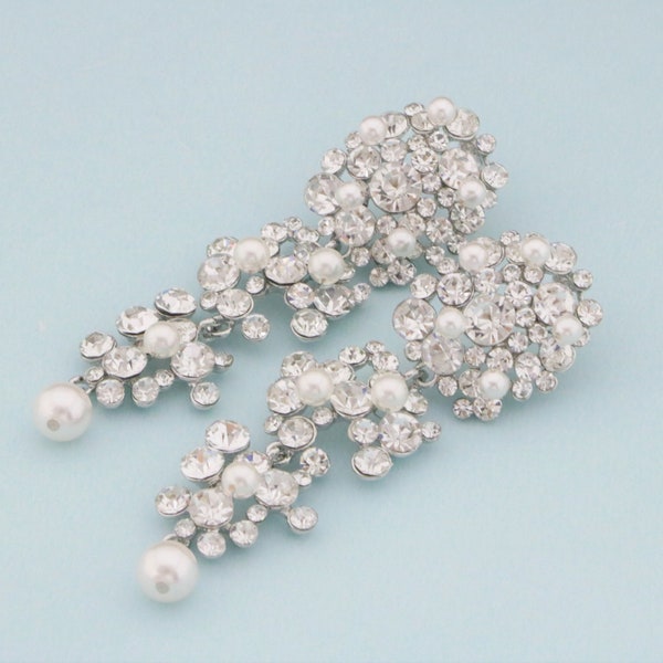 Bridal Earrings,Wedding Earrings,Swarovski Pearl Drop Dangle Earrings,Vintage Style Earrings,Old Hollywood Wedding Jewelry,Bridesmaid Style