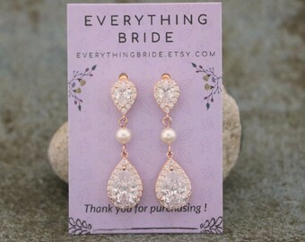 wedding earrings for mother of bride Rose gold Bridal earrings Bridal jewelry Chandelier Teardrop earrings Vintage style earrings Pearl Boho