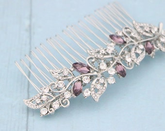 Plum hair comb Wedding Crystal Hair Piece Silver bridal hair comb updo Gold Bridal comb Navy blue Wedding hair comb Rhinestone hair comb