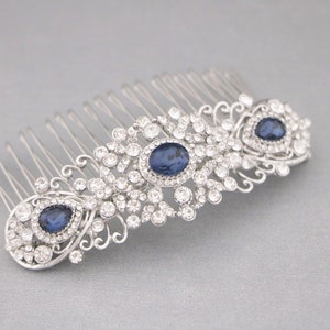 Gold Hair Comb for Wedding Hair Accessories for Bun Blue Wedding comb Navy blue Bridal hair comb Side Wedding headpiece Bridal hair jewelry