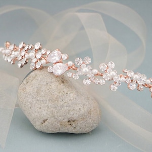 rose gold bridal hair band gold wedding head band wedding headband pearl wedding hair vine crystal ribbon headband Bridal headband Simple