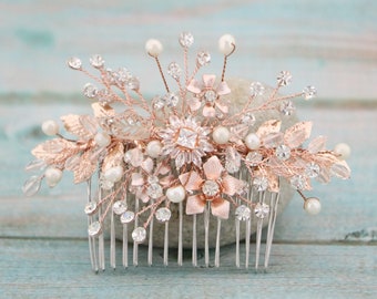 Wedding hair piece side Pearl hair comb Rose gold Wedding hair comb Crystal headpiece Wedding hair accessories for bun Gold hair comb Boho