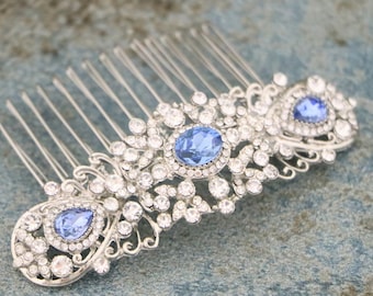 wedding hair side piece Blue Wedding hair comb Navy blue hair comb Rhinestone side hair comb Wedding comb in Bridal hair jewelry Side comb