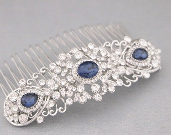 Gold Hair Comb for Wedding Hair Accessories for Bun Blue Wedding comb Navy blue Bridal hair comb Side Wedding headpiece Bridal hair jewelry