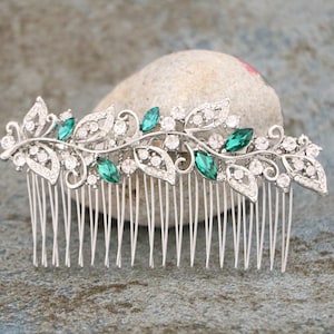 Gold Sparkle Crystal Hair Comb bridal side headpiece blue hair Jewelry bridal comb hairpiece bohemian Green Wedding hair comb Navy blue comb