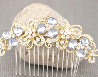 Light Sapphire Wedding hair comb Gold veil comb Bridal hair accessories for bun Bridal hair clip Rose gold Wedding comb Silver Bridal comb