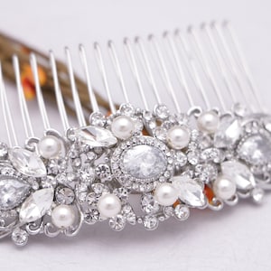 Pearl and Crystal comb Side Bridal headpiece White opal Wedding hair comb Navy blue Wedding comb Sapphire Blue hair comb Gold veil comb Boho