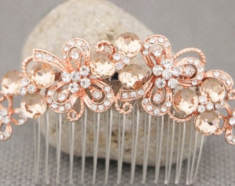 Champagne Rose gold Wedding hair comb Blue hair accessories Navy blue Wedding comb Light Sapphire bridal hair comb Wedding hair clip Gold