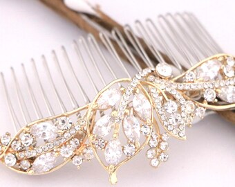 Gold Wedding hair comb Side bridal headpiece Wedding hair accessories for bun Rose gold Bridal hair comb Silver Wedding comb Rhinestone Comb