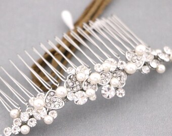 Wedding Hair Comb: Rhinestone & Pearl Bridal Headpiece Bridal hair clip Pearl Drop Bridal earrings jewelry Wedding hair clip Gold Hair comb