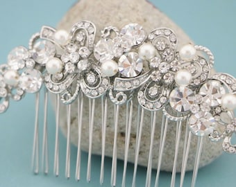 Pearl Wedding hair comb Side Bridal hair piece Wedding hair accessories for bun Silver Wedding hair clip Gold Bridal comb Rhinestone comb