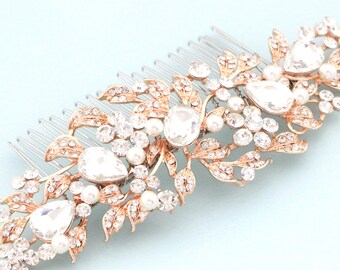 Rhinestone Pearl Bridal Hair Comb Silver Wedding Headpiece Rose gold Bridal hair clip Crystal hair comb Wedding hair accessories Bridal comb