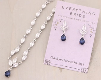Navy Blue Bridesmaids Earrings and Necklace, Gift For Her Blue jewelry necklace Sapphire Wedding necklace Montana Bridal earrings Necklace