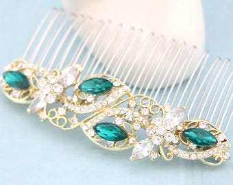 Emerald Crystal Rhinestone Hair Comb Silver Wedding Accessory Gold veil comb Wedding hair clip Navy blue Bridal hair comb Rose gold haircomb