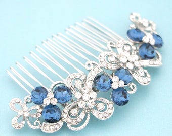 Silver Wedding Hair Comb: Sapphire Crystal Bridal Headpiece Navy blue Wedding hair clip Gold veil comb Rose gold hair comb Montana hairpiece