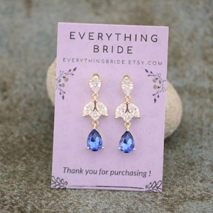Saphir Braut Ohrringe Kristall Braut Ohrringe Blauer Saphir Hochzeit Ohrringe Brautschmuck Brautjungfern Ohrringe Kristallohrringe