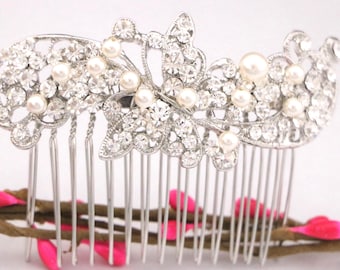 Silver Pearl Bridal Hair Comb Rhinestone Wedding Headpiece Accessory Wedding hair clip Bridal hair jewelry Wedding comb Crystal hair comb