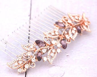 Purple Crystal Bridal Hair Comb, Silver Rhinestone Wedding Hairpiece Gold veil comb Rose gold Wedding hair accessories Bridal hair clip Blue