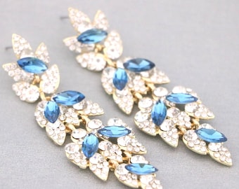 Royal blue dangle earrings Blue Crystal Bridal Earrings Blue Sapphire Wedding Earrings Navy Blue Bridal Jewelry Dark Blue Earring Bridesmaid