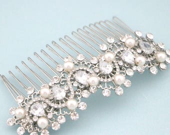 Art Deco Bridal Hair Comb: Rhinestone Pearl Wedding Headpiece Bridal hair clip Gold Wedding hair comb Crystal Wedding comb Bridal hair piece