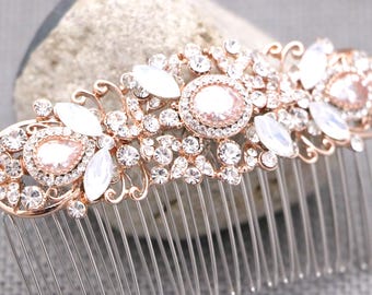Rose gold Bridal hair comb White opal Wedding hair clip Blue hair comb Wedding hair accessories Gold hair piece Navy blue hair comb Montana