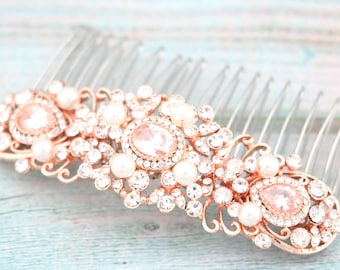 Silver Pearl Bridal Hair Comb, Crystal Wedding Headpiece, Rhinestone Accessory Rose gold Wedding hair clip Wedding comb Bridal hair piece