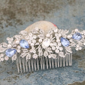 simple bridal hair comb Large Wedding hair comb light blue Wedding comb in Navy blue Bridal hair piece Wedding hair accessories floral Boho