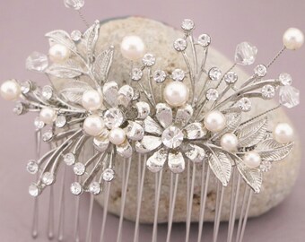 Wedding Hair Accessories for Bun Rose Gold Bridal Headpieces Silver Wedding hair comb Pearl side comb Wedding hair jewelry Bridal hair comb