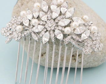 Gold Bridal Hair Comb with Clear Rhinestones, Wedding Hair Accessory Silver Wedding hair clip Bridal hair comb Pearl hair comb Side hair pin