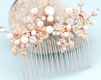 Rose gold Wedding hair piece Pearl hair comb Crystal headpiece Bridal hair clip Wedding hair pins Gold veil comb Bridal hair accessoriees